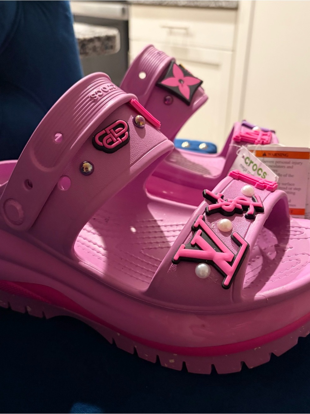 CROCS Pink Platform Wedge Slide Sandals with Fashion Charms - Picture 3 of 4